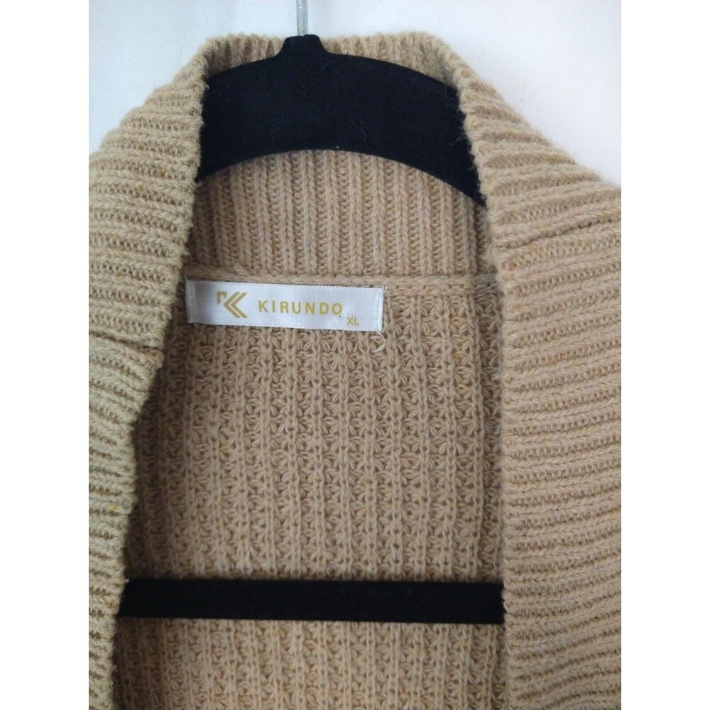 Kirundo Cardigan Size XL Tan Waffle Knit Open Front Long Sleeve Chore Pockets - Picture 3 of 14